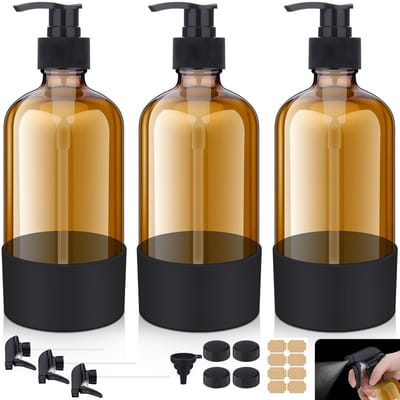 Dailygoods - 3 stuks amberkleurige lege glazen spuitflessen, 480 ml glazen spuitflessen voor reiniging, navulbare waterspuitfles met verstelbaar mondstuk, reinigingsmeneer voor planten, tuinieren, haar
