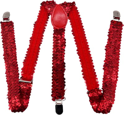 Elastische Y-Back Suspender met Pailletten voor Volwassenen - Sterke Clips, Kostuum Accessoire, Rood, One Size