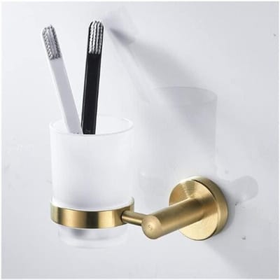 Tandenborstelhouder - Badkamer organizer - Badkamer opbergen - Geborsteld goud - Met glazen beker - Goud