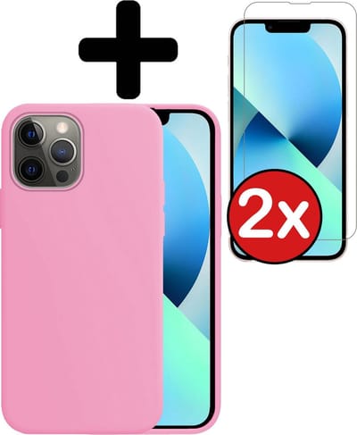 Hoesje - Met 2x Screenprotector - Geschikt voor Apple iPhone 13 Pro - Sterk & Shockproof - Telefoon Hoes - Back Cover - Siliconen Case - Telefoonhoes - Lichtroze