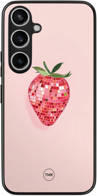 Hoesje geschikt voor Samsung Galaxy A55 - Disco aardbei - Roze - TPU case - Print - Hardcase zwart telefoonhoesje