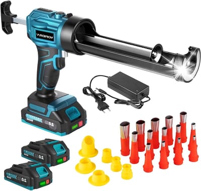 Elektrische Kartuschenpistool met 2 x 2.0Ah Batterijen, 4 Snelheden, LED Verlichting en Silicone Applicatie voor 300 ml Kartouches, Sealing en Lekkage Bescherming