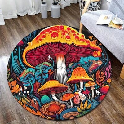 Schattig Paddenstoel Rond Vloerkleed – Zacht Wasbaar Tapijt voor Slaapkamer of Entree – Antislip Vloermat, Door de Natuur Geïnspireerde Balkondecoratie Diameter 90cm(35in) red