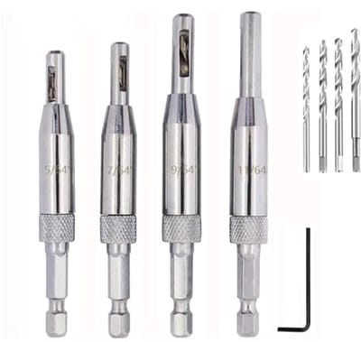 SnelShoppen - 4-Delige Zelfcentrerende Boor Set 5/64 7/64 9/64 11/64 Inch met 1/4" Hex Handvat voor Hout, Deuren en Ramen, Hoogwaardige Staal Boorbits