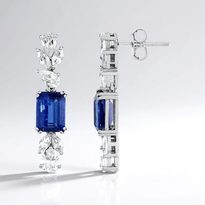 Cavill - Zilveren Oorbellen met Nepal Kyaniet 3,232 ct & 925 Sterling Zilver - Achthoek Trapgeslepen - Blauw & Zirkonia Prong-zetting - Handgemaakt