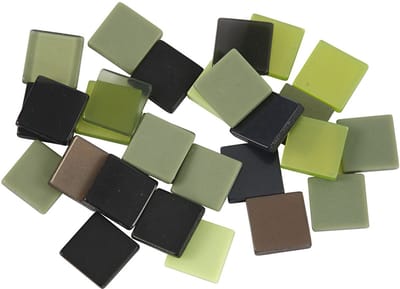 Mini mozaiek, afm 10x10 mm, dikte 2 mm, groen glitter, 25 gr/ 1 doos