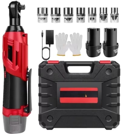 Draadloze Elektrische Ratelsleutel - 12V Power Ratelgereedschap 200Nm met 2x 1500mAh Batterijen en 7 Stopcontacten - 3/8"