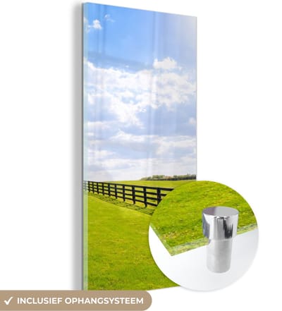 MuchoWow® Glasschilderij 20x40 cm - Schilderij acrylglas - Wolken - Bomen - Weg - Foto op glas - Schilderijen