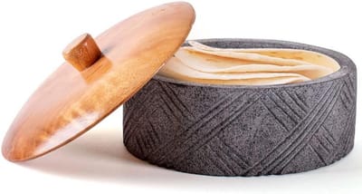 Tortillawarmer - Tortilla Houder - Tortillas Warm Houden - Handgemaakt Vulkanisch Steen - 20 cm Diameter - Zwart