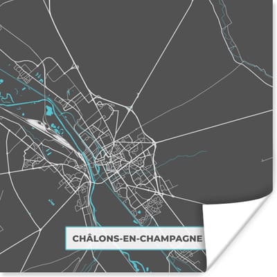 Poster Frankrijk - Châlons-en-Champagne - Stadskaart - Kaart - Plattegrond - 100x100 cm XXL