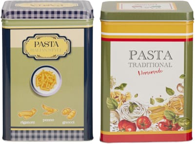 Pasta / spaghetti bewaarblik Nostagia set - groen - metaal - Italiaans - 13 x 9 x 18 cm - voorraadblik