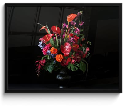 Poster in lijst - Fotolijst 70x50 cm - Posters - Bloemen - Boeket - Sierlijk - Posterlijst zwart - Decoratie - Wanddecoratie woonkamer - Muurdecoratie slaapkamer