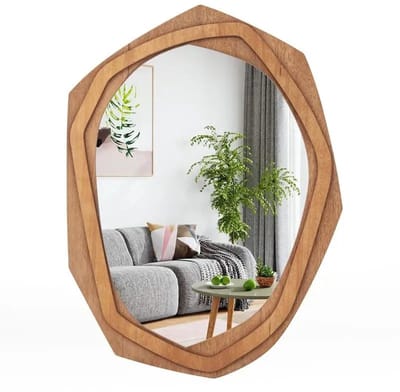 Dailygoods Grote waterdichte decoratieve wandspiegel met onregelmatig frame en expansieschroeven - naturel