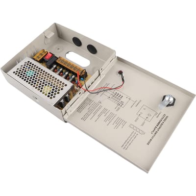 Boîtier d'alimentation CCTV Distribution électrique Jonction 12V 4 Canaux 5A Fusible 110V 220V Avec Boîtier Métallique Prise CA Verrouillable