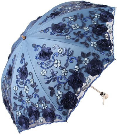 VHV - Paraplu - opvouwbare damesparaplu met kant - UV-bescherming en bloemenborduurwerk - voor zon, regen en vintage outfit
