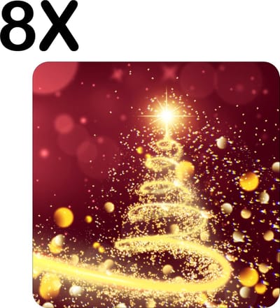 Luxe Placemat - Kerstboom van Slingers op Rode Achtergrond - Set van 8 Placemats - 50x50 cm - 2 mm dik Vinyl - Anti Slip - Afneembaar
