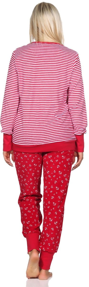 Normann damespyjama van lange badstof met manchetten in maritieme look - ook in oversize
