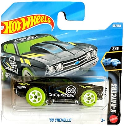 HOT WHEELS '69 CHEVY CHEVELLE BLACK GREEN 53/250 HW X-RACERS 3/5 SHORT CARD 2026