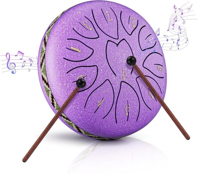 Tongdrum - Handpan Instrument - Meditatie Muziek - 11 Tonen Stemming - 15 cm - Paars