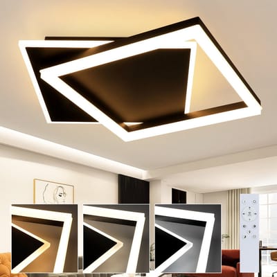 NETTLIFE Plafondlamp LED - zwart - vierkant - 2-Lichts - 3000 -6000K Dimbaar - Metaal - 42W - Moderne Keukenverlichting - met Afstandsbediening - voor Woonkamer | Slaapkamer | Eetkamer