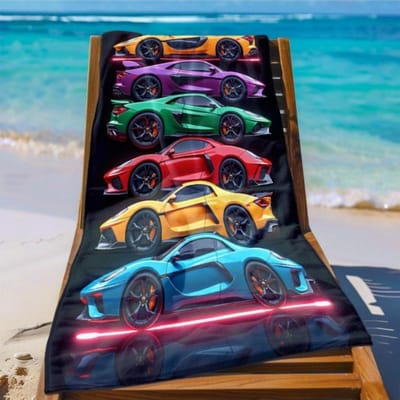 1 stuks Auto's in Kleuren Strandlaken - Zacht, Ultra-Absorberend Microvezel, Lichtgewicht, Perfect voor Strand, Feesten, Reizen, Strandaccessoires W30*H60(CM)