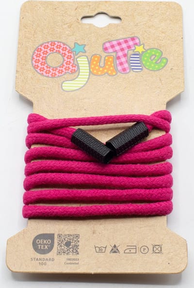 Trekkoord - Hoodiekoord - Hoodiekoord met eindstukken - Fuchsia - Katoen - 1.15m lang - 100% Katoen - Kunststof eindstukken