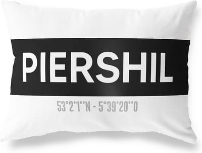 Tuinkussen PIERSHIL - ZUID-HOLLAND met coördinaten - Buitenkussen - Bootkussen - Weerbestendig - Jouw Plaats - Studio216 - Modern - Zwart-Wit - 50x30cm