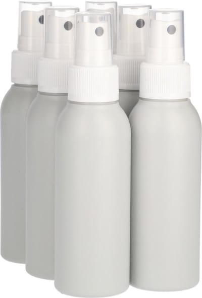 6 x Gerecyclede Plastic Fles 100 ml Spraypomp Wit - Rond- Gerecycled HDPE Kunststof - Onbreekbaar - ca. 70% minder Co2 uitstoot door gerecycled materiaal - 6 stuks
