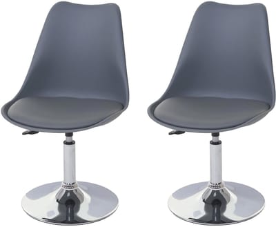 Set van 2 eetkamerstoelen Malmö T501, stoel keuken, in hoogte verstelbaar draaibaar, kunstleer ~ donkergrijs, voet chroom