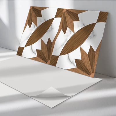 Wallfluent Vinyl Wandpaneel - Geometrisch patroon met hout Zelfklevende Wandbekleding - 100 cm x 50 cm - Bruin Vinyl Wandpaneel - 1 stuk - Rechthoekig Wandbekleding Vinyl - Texturen Wandpaneel - Wandpaneel PVC - Wandpaneel Keuken en Badkamer