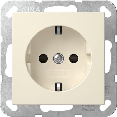 GIRA Systeem 55 Wandcontactdoos met randaarde Kinderveilig 1V Crème wit 475501
