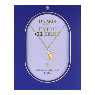 Lucardi Dames Stalen goldplated ketting letter X - Ketting - Staal - Goudkleurig - 47 cm