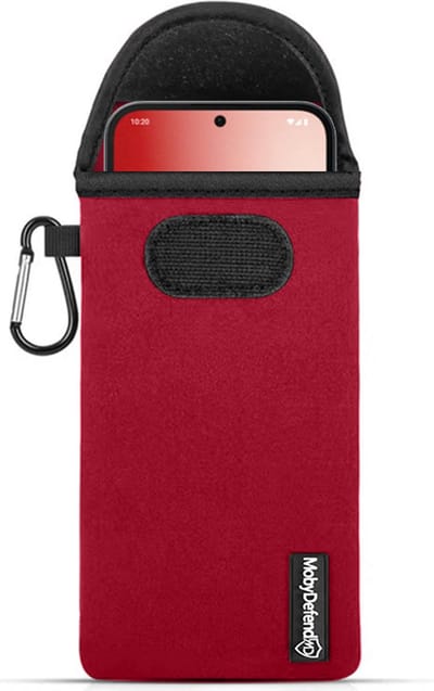 MobyDefend Hoesje - Geschikt voor Nothing Phone (2a) / Nothing Phone (2a) Plus - Neopreen Pouch Met Karabijnhaak - Insteek - Riemlus - Rood