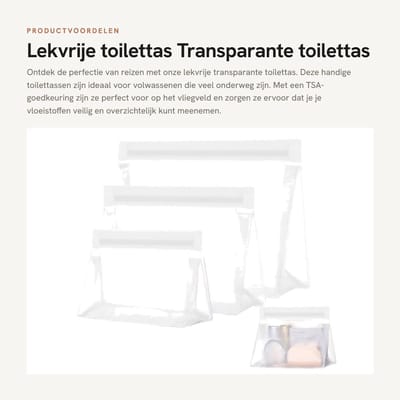 Dailygoods- Toilettas Transparant - 3 Stuks - Lekvrij - Verzegeld - PEVA Materiaal - Versterkte Naden - Herbruikbaar - Reistasje