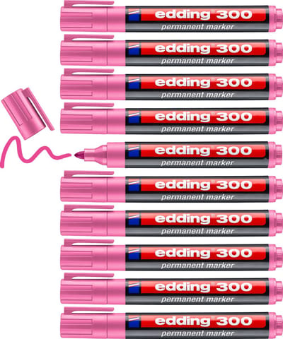 edding 300 permanent marker - roze - 10 stiften - ronde punt 1,5-3 mm - watervast, sneldrogend - wrijfvast - voor karton, kunststof, hout, metaal, glas