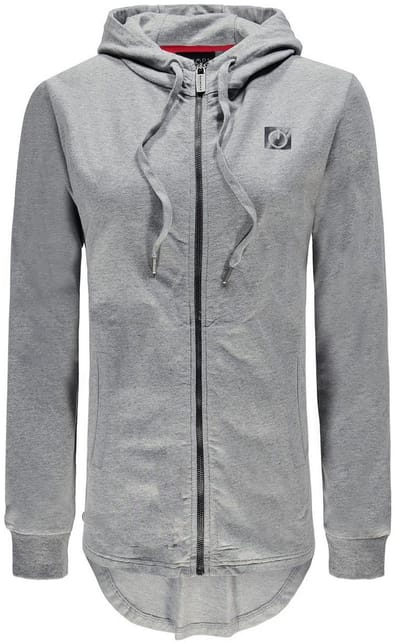 Re-Born - Sport vest - Hoodie - Trui met rits - Lange mouw - Capuchon - Langere achterkant trui - Dames - Grijs - Maat S