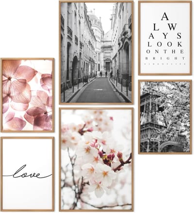 Poster Set - Wanddecoratie Set - Woonkamer Decoratie - Inclusief Houten Lijsten - 2x A3 4x A4 - Bloemen Lente