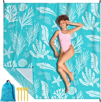 Famanu – Stranddeken - zandvrij - 210 x 200 cm - picknickdeken - waterdicht - comfortabel - opvouwbare strandmat - strandlaken voor 1-4 personen - licht - compact - perfect voor reizen - strandvakantie