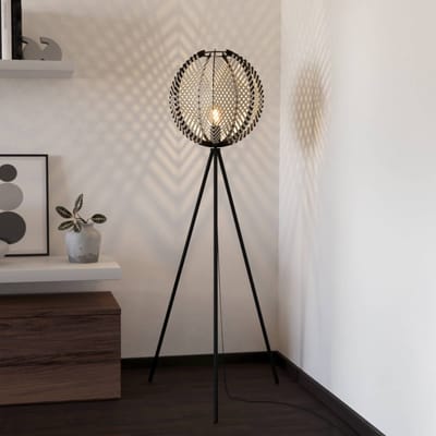 EGLO Vloerlamp Waverton, zwart/wit, hoogte 143 cm, staal/stof