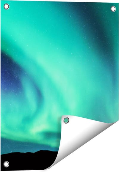 Gards Tuinposter Man bij het Groene Noorderlicht - 40x50 cm - Tuindoek - Tuindecoratie - Wanddecoratie buiten - Tuinschilderij
