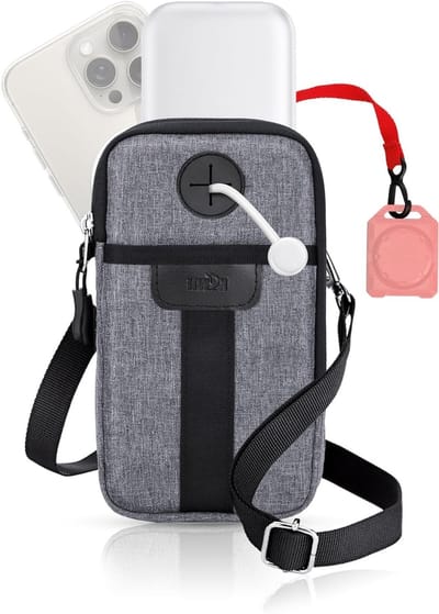Draagbare Telefoon Tas met Schouderriem, Dubbele Telefoon Holster voor Smartphone, Paspoort en ID Kaart, Ideaal voor Wandelen en Reizen
