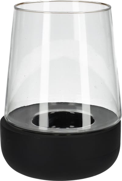 JENS Living Windlicht bram - Mangohout / Glas - 18,5 x 25,5 cm - Zwart