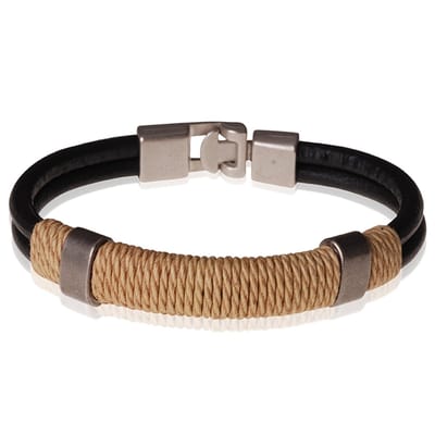 LGT Jewels zwarte leren armband Heren Geel Touw- 21.5cm