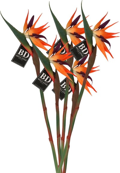 Bellatio Design Kunstbloem Strelitzia - 5x - 84 cm - losse steel - kunst zijdebloem - Paradijsvogelplant