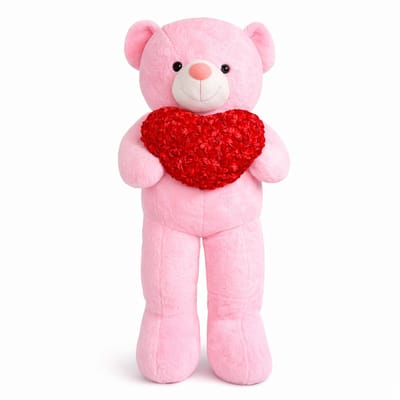 La Roselle Amsterdam - Roze Knuffel beer 135 cm met Hart – XXL Knuffelbeer Cadeau