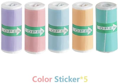 Geschikt voor T02 / M02 en mini printers, mini printer zelfklevend papier, thermisch papier op rol, glad gekleurd zelfklevend papier 25X57mm, gekleurde zelfklevend 5 rollen (roze + oranje + blauw + groen + paars)
