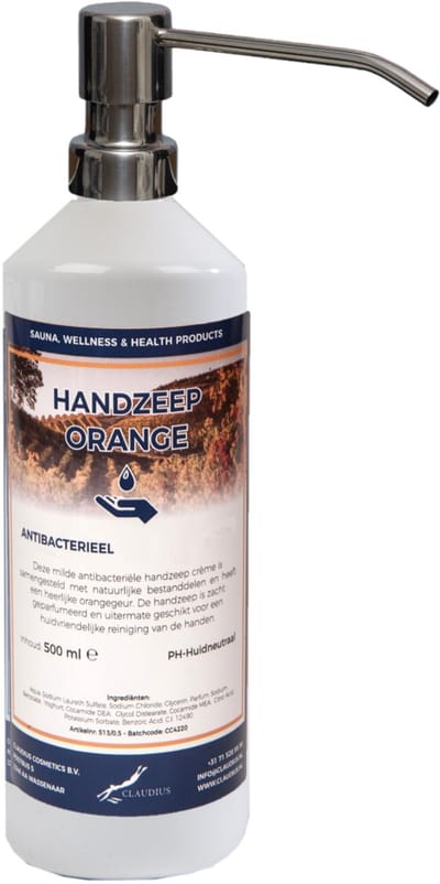 Handzeep Orange 500 ml - met gratis RVS zilverkleurige pomp