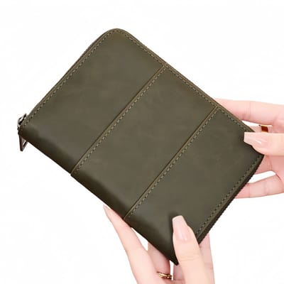 Portemonnee - Paspoorthouder met ritssluiting - Vintage - Multifunctioneel - 15,5*11*2 cm - Groen - 1 stuk