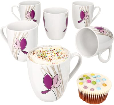MamboCat Set van 6 koffiemokken handvat VIOLA porselein 6 personen