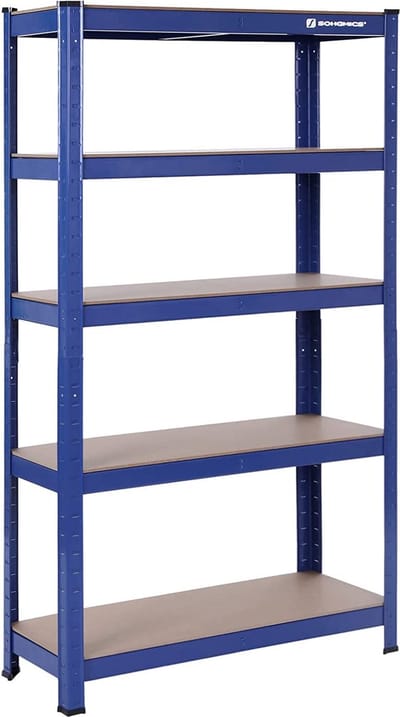 Hoppa! 5-laags stelling, stalen rekken voor opslag, gereedschapsvrije montage, voor garage, schuur, draagvermogen 650 kg, 30 x 75 x 150 cm, blauw